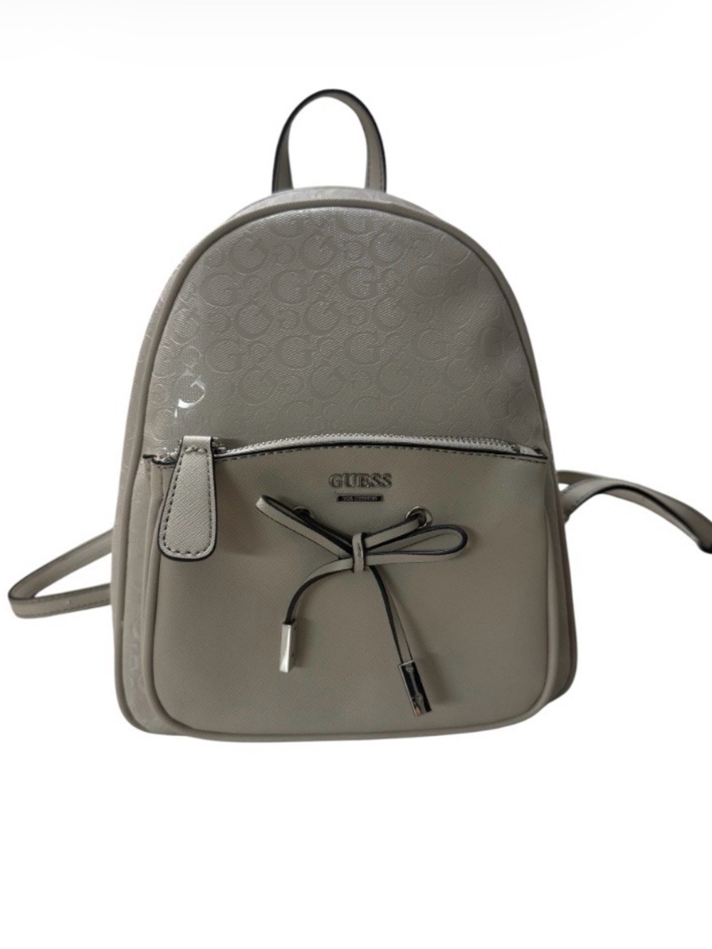 GUESS Light Gray Mini Backpack Purse Embossed Logo Bow Detail